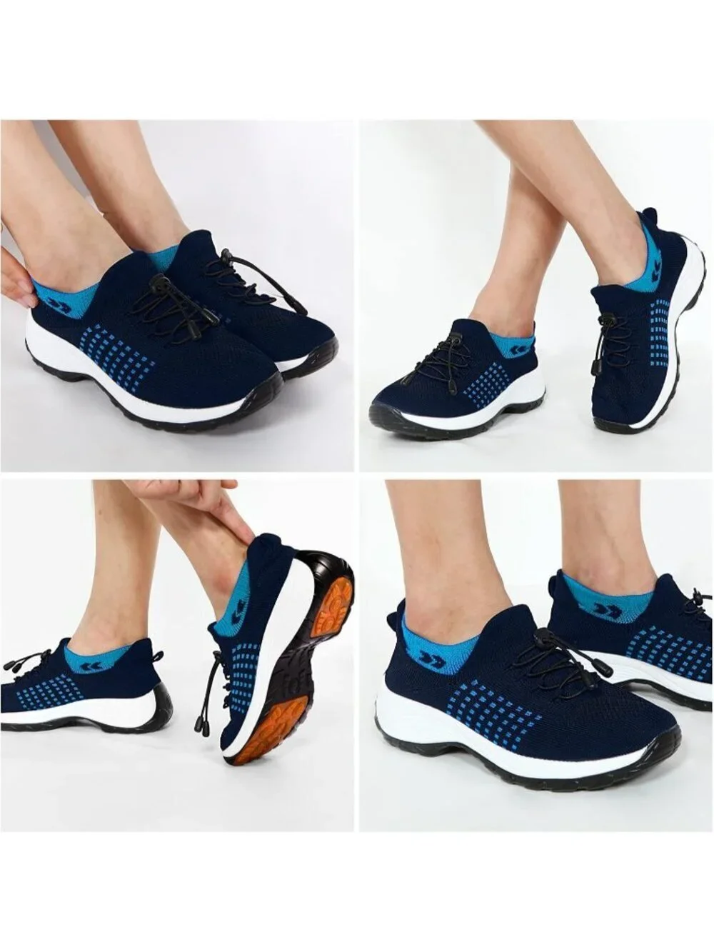 Women's Blue Orthopedic Breathable Slip on Trainers Thick Bottom Sneaker Shoes